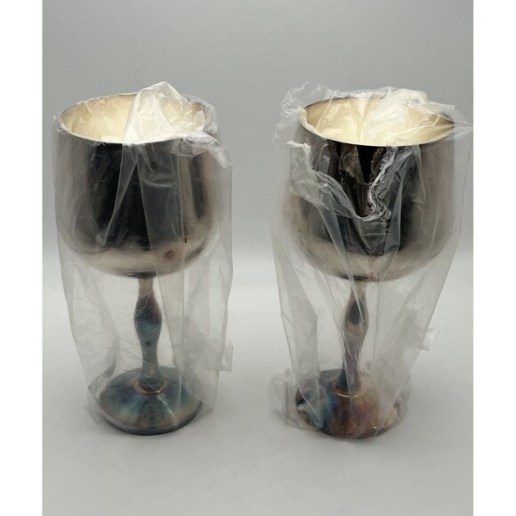 New Cheers 11 Oz Silver Plated Stemmed Goblets In Box Made in Portugal Lot of 2 - Picture 3 of 10